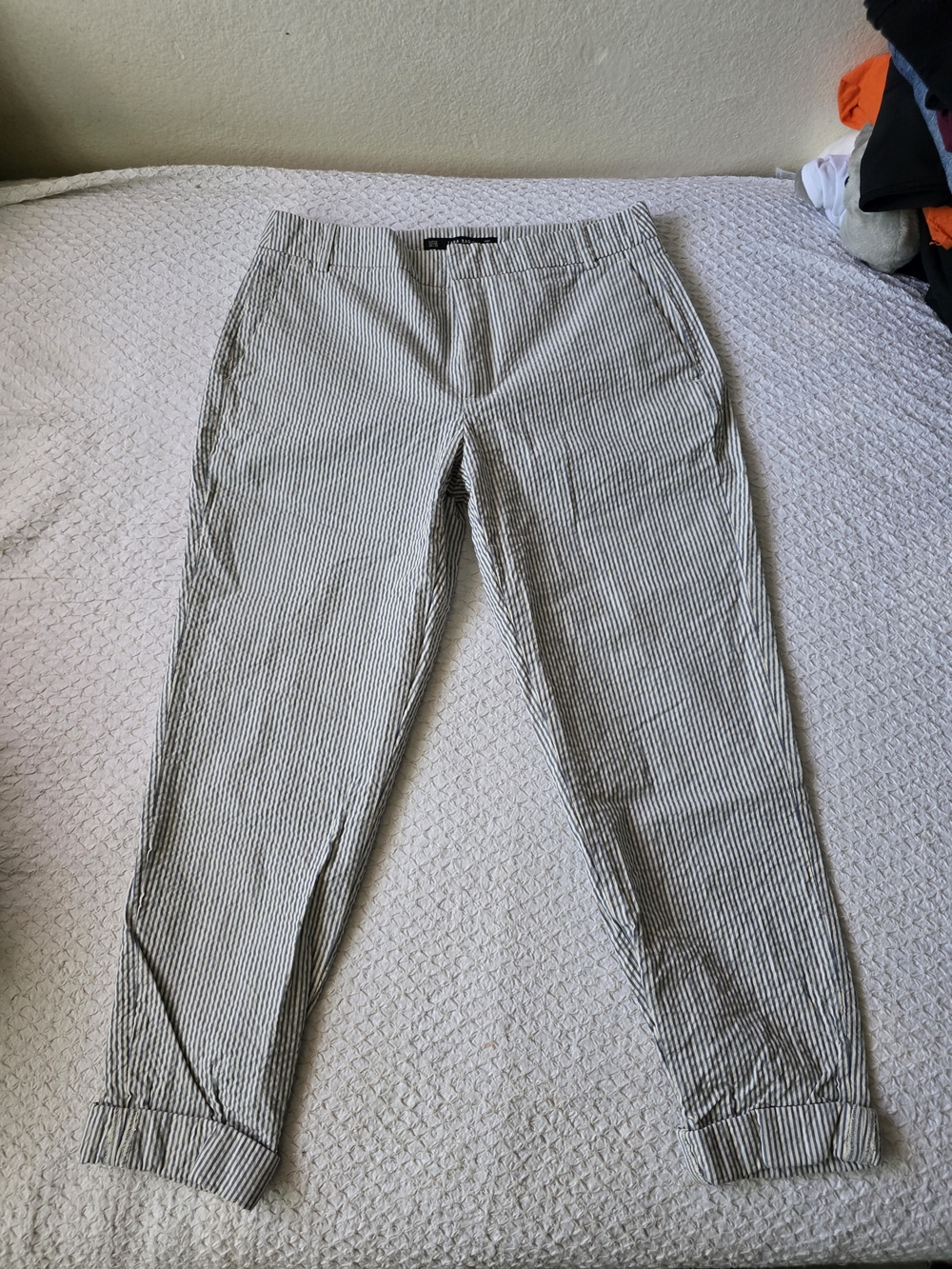 Zara Basics Blue and White Striped Chino Pants - Size 4
